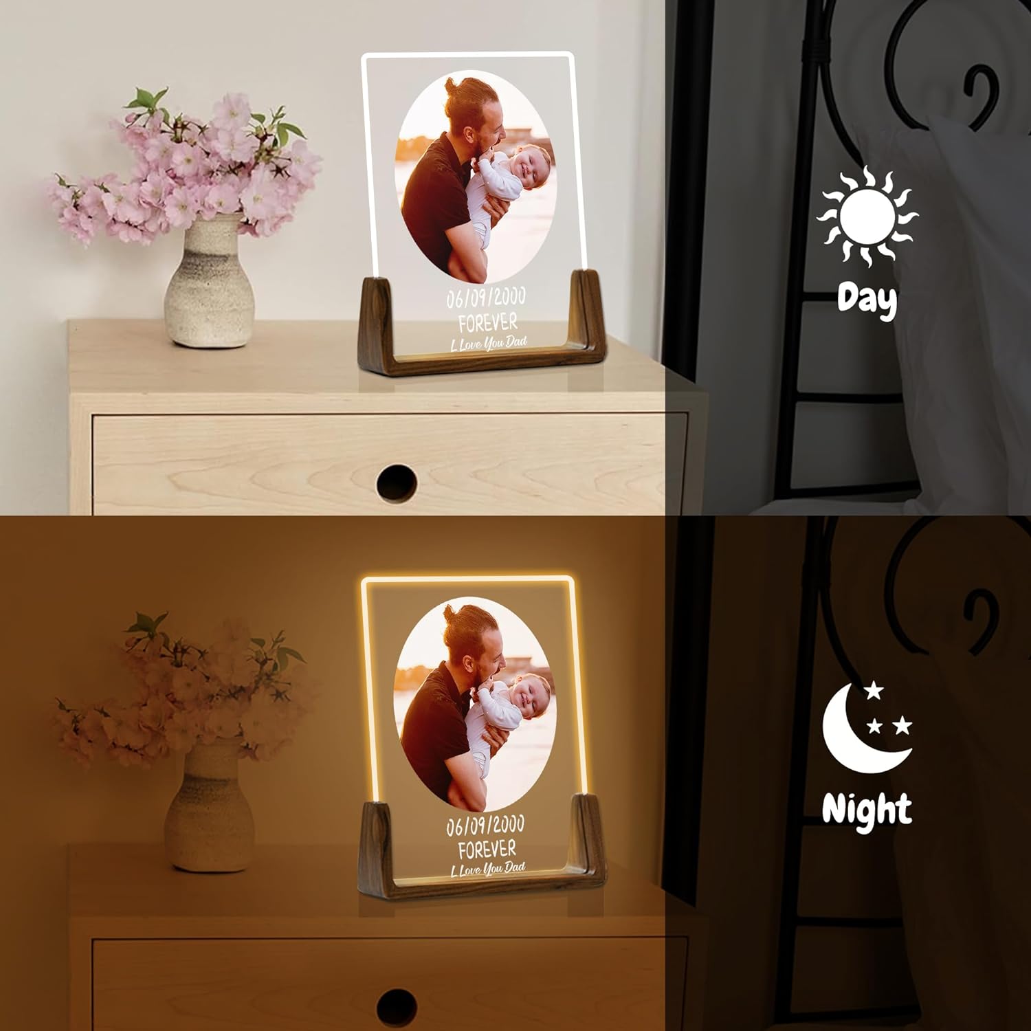 Regalo personalizzato per la festa del papà Ti amo papà Luce notturna personalizzata con placca in acrilico con foto 