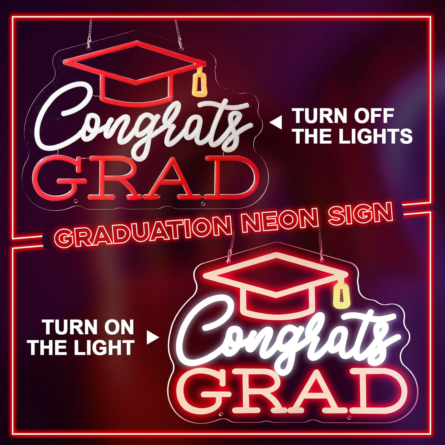Congrats Grad Neon Sign Congratulations Neon Lights Sign Grad Cap