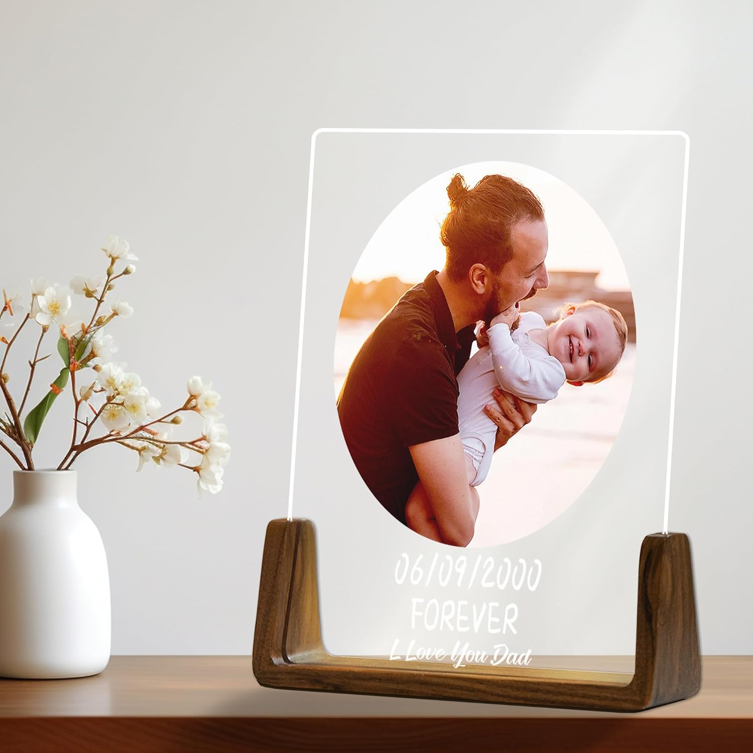 Regalo personalizzato per la festa del papà Ti amo papà Luce notturna personalizzata con placca in acrilico con foto 