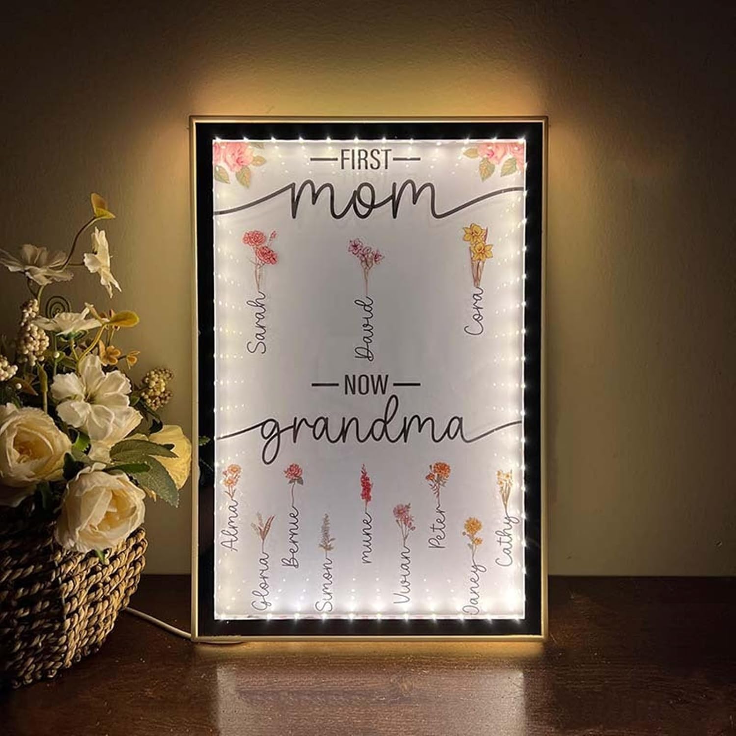 Personalized Mothers Day Mirror Led Name Mirror Lamp Custom First Mom Now Grandma Mirror Night Light