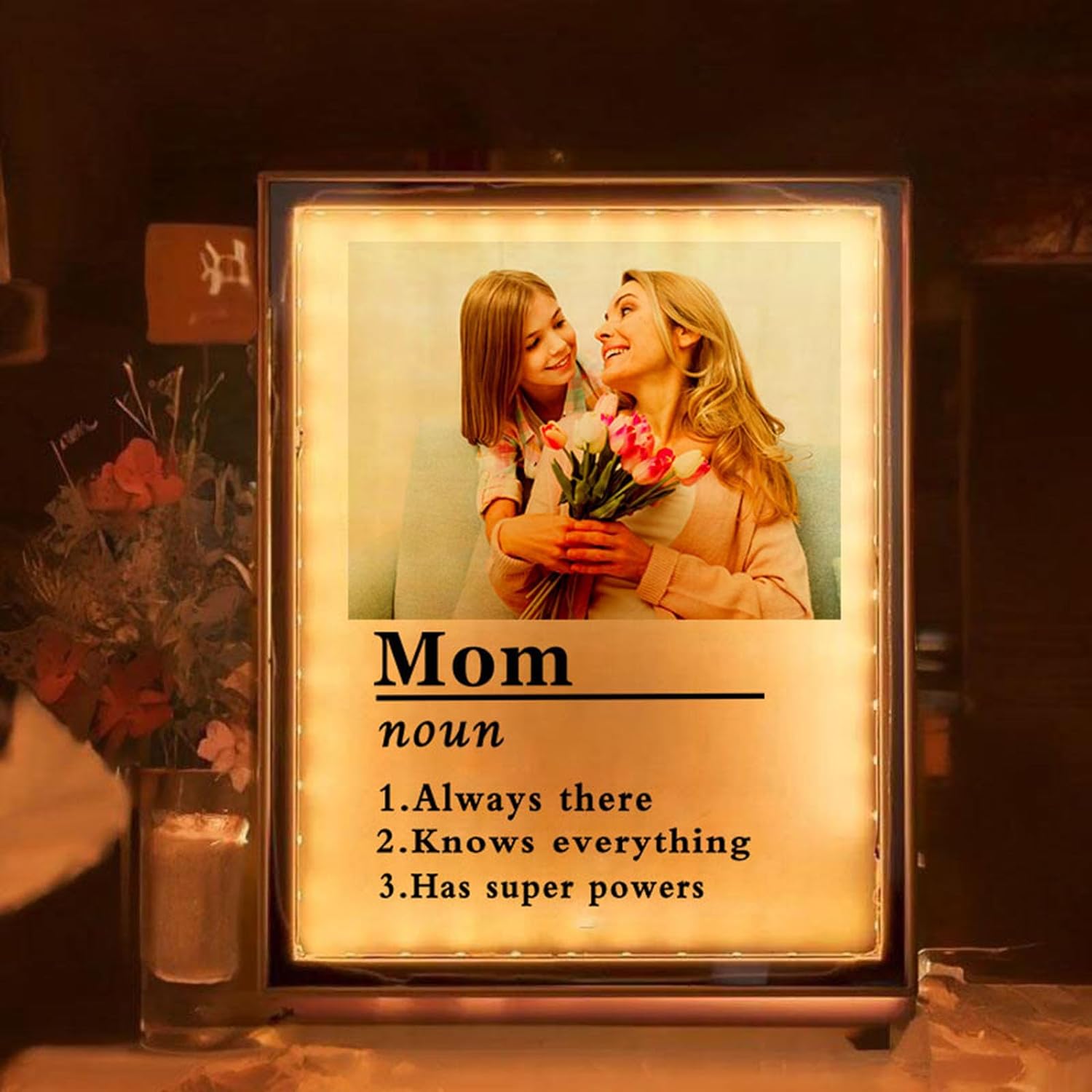 Personalized Plaque Picture Mirror Lamp Home Decor for Girlfriend Boyfriend Gift