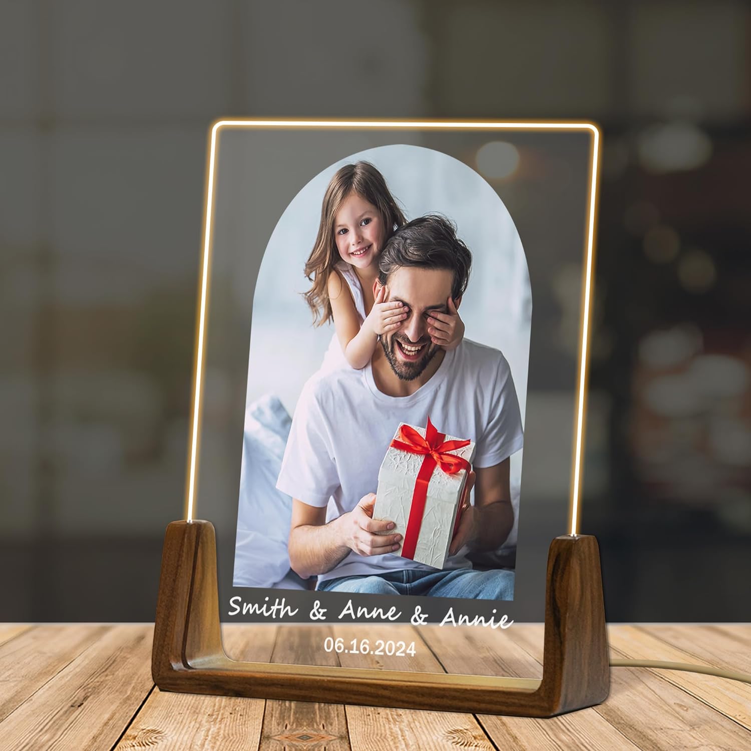 Custom Father's Day Gift with Name Photo Acrylic Plaque Personalized Night Light