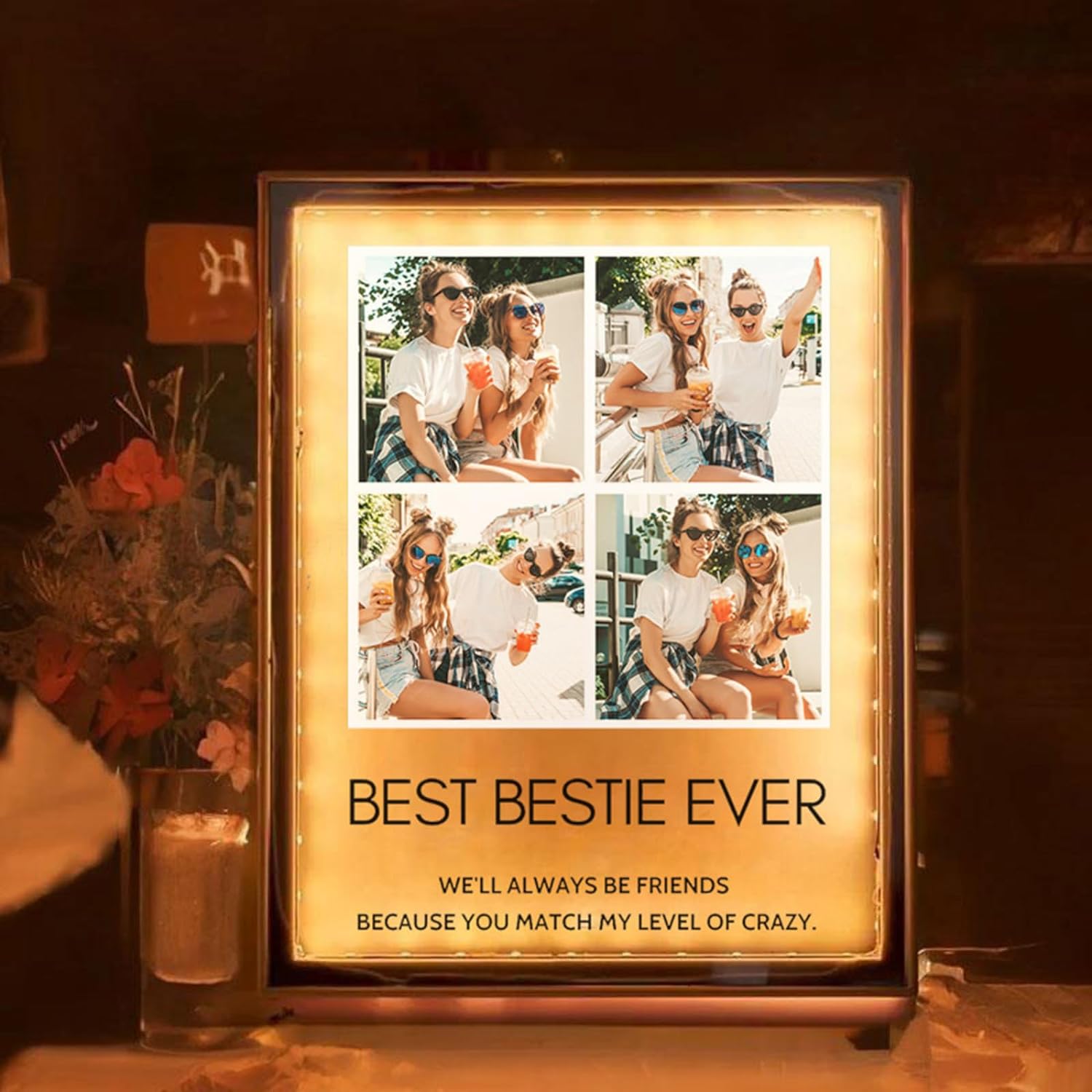 Personalized Plaque Picture Mirror Lamp Custom Photo Name LED Night Light Makeup Mirror for Girlfriend Boyfriend