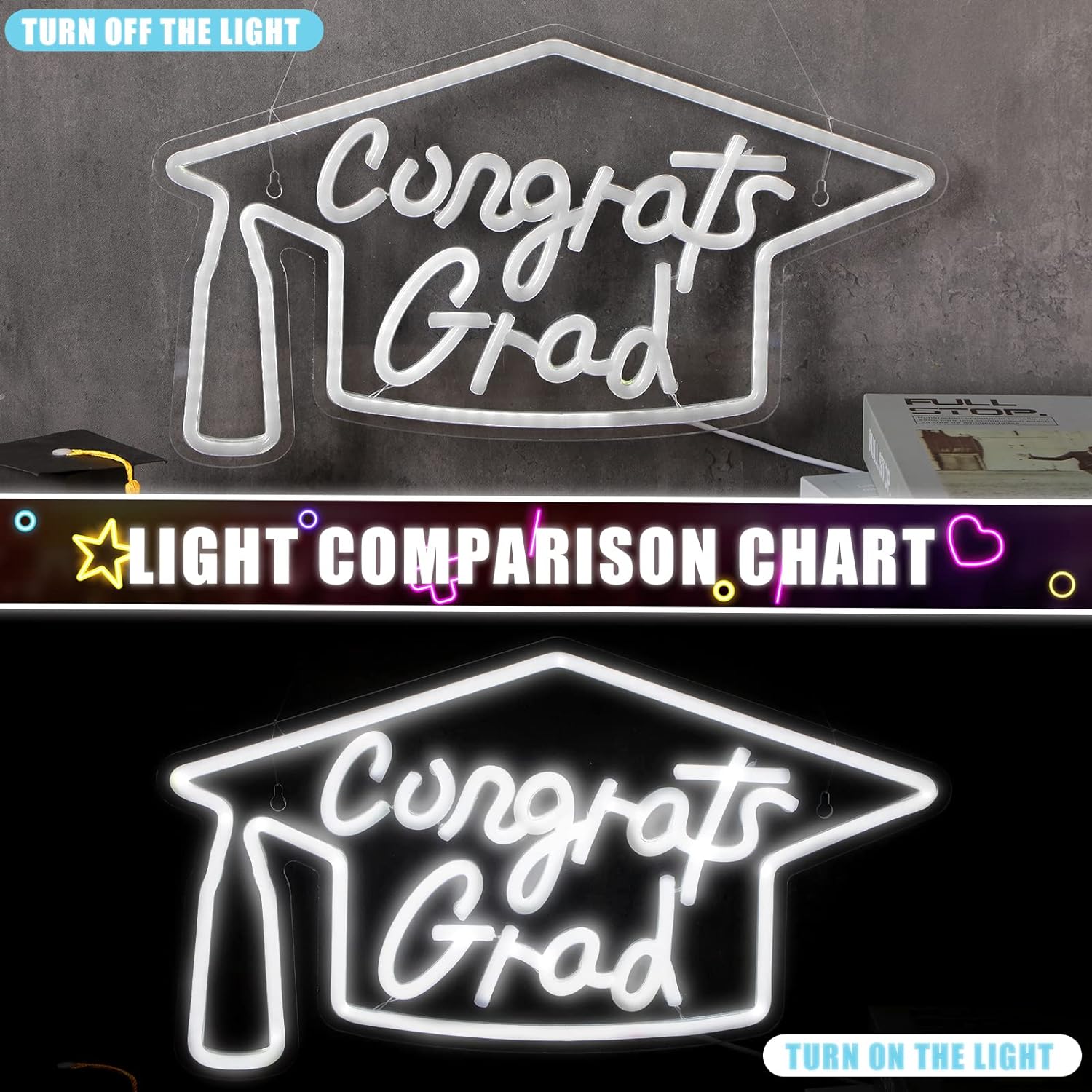 Congrats Grad Neon Sign Lighted Wall Art Decoration Congrats LED Neon Light