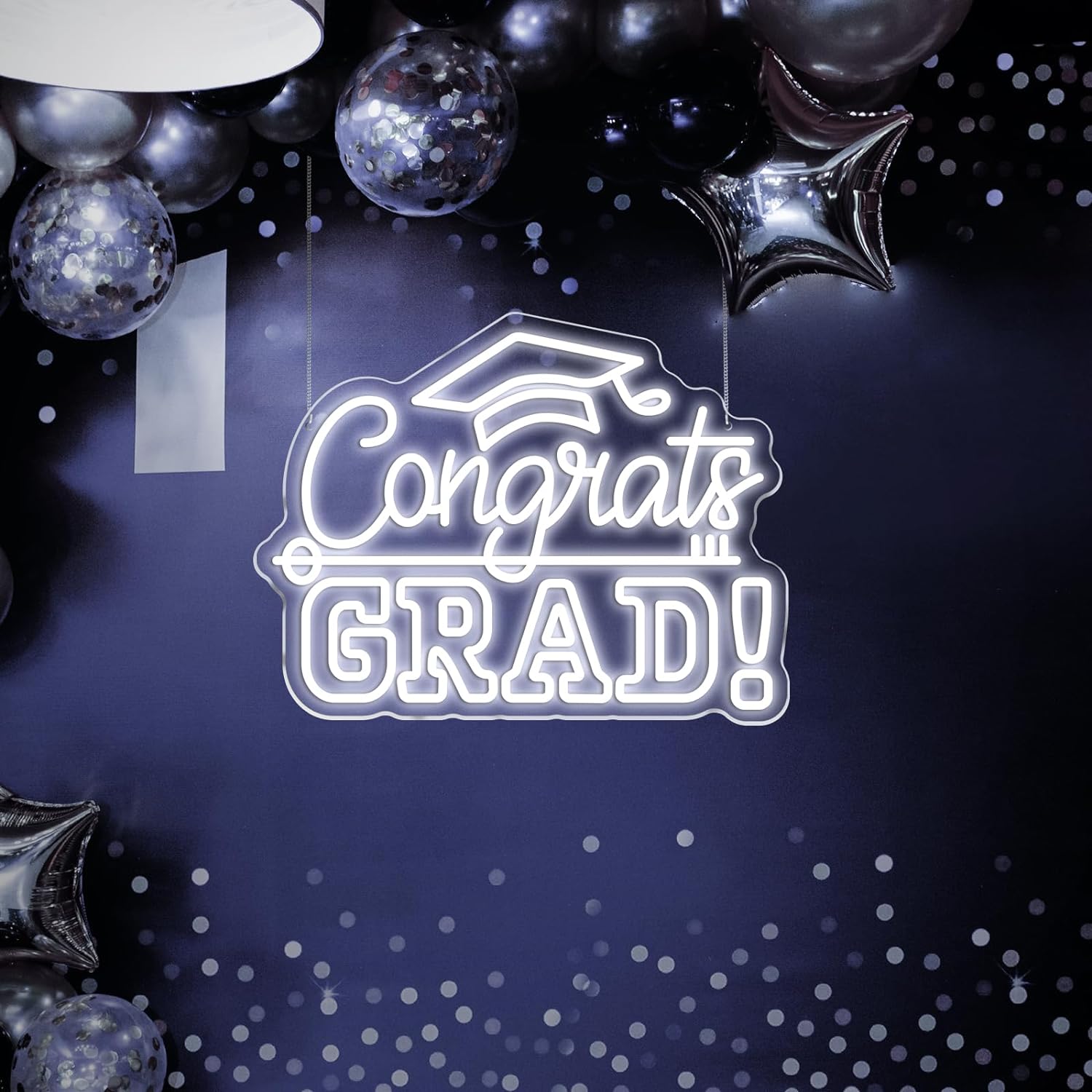 Insegna al neon Congratulazioni Laurea con cappello di laurea Classe del 2024 Insegna luminosa per decorazione da parete 