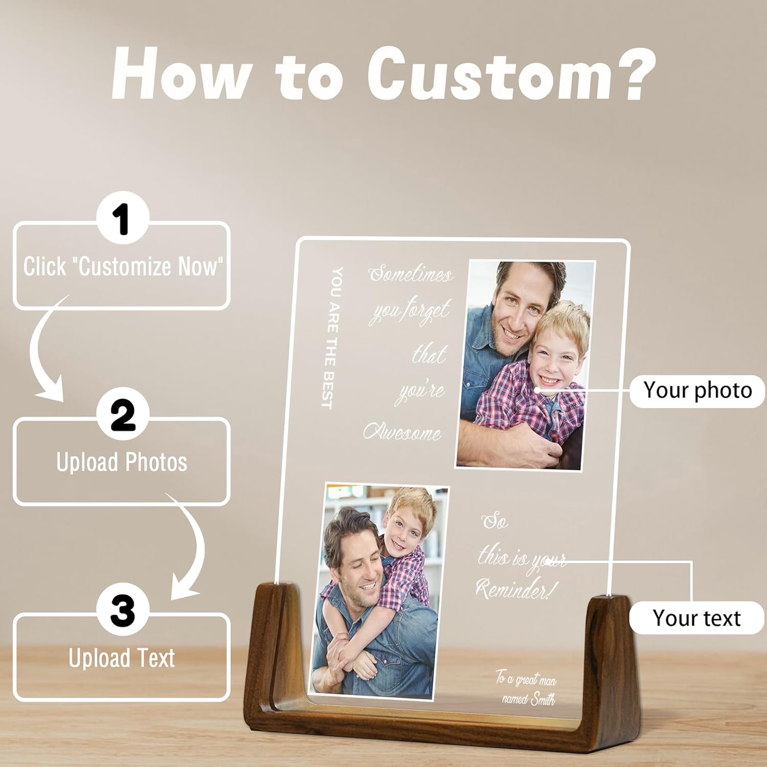 Personalized Father's Day Gift for Dad Photo Acrylic Plaque Custom Night Light