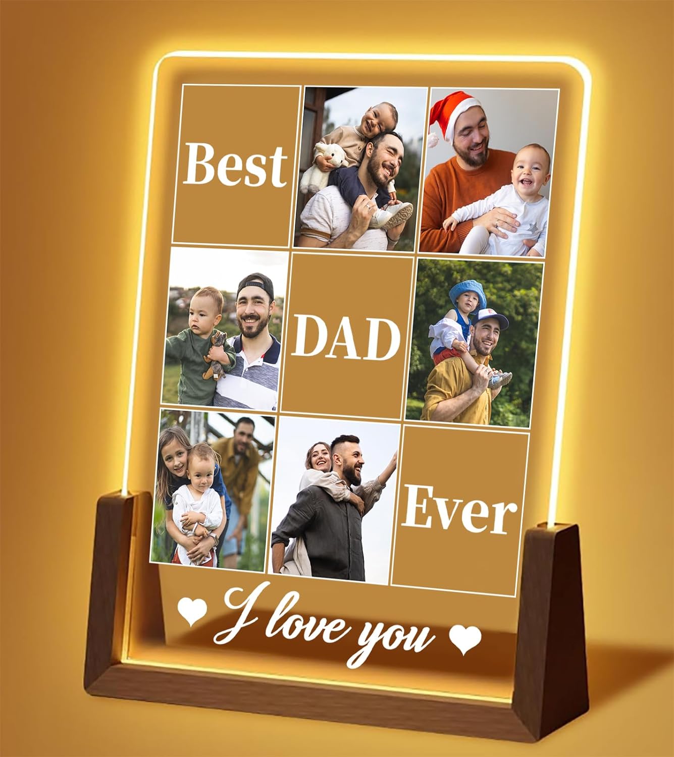 Personalized Gifts for Best Dad Ever Customized Night Light with Acrylic Plaque with Photos