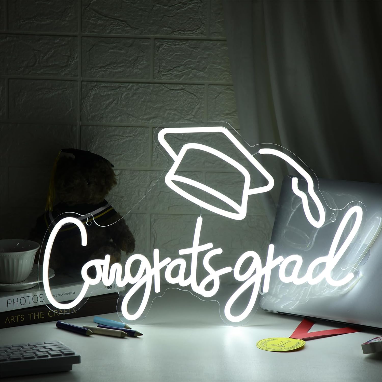 Congrats Grad Neon Sign LED Light Sign Background Wall Art Decoration for Graduation Party