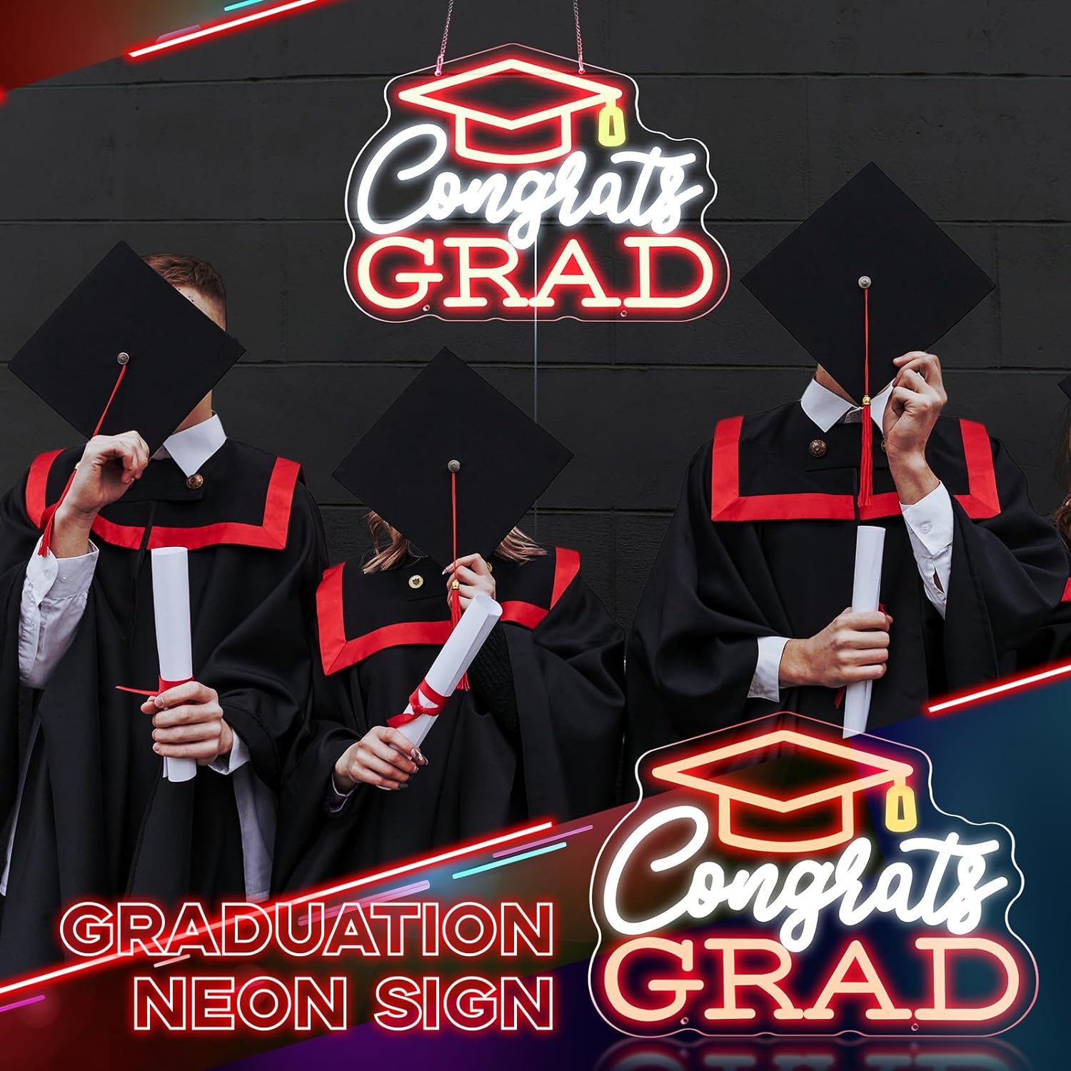 Congrats Grad Neon Sign Congratulations Neon Lights Sign Grad Cap