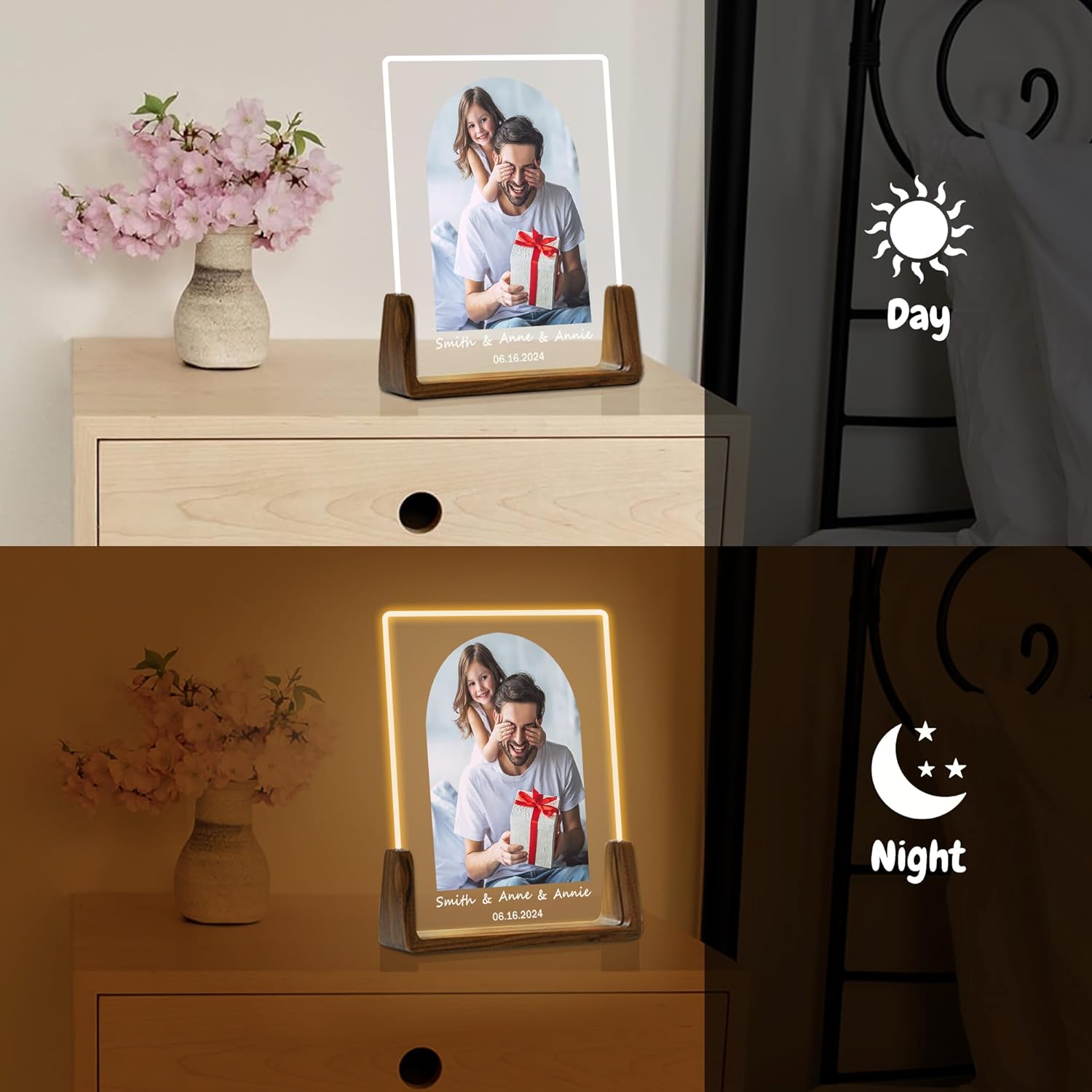 Regalo personalizzato per la festa del papà con targhetta in acrilico con foto e luce notturna personalizzata 