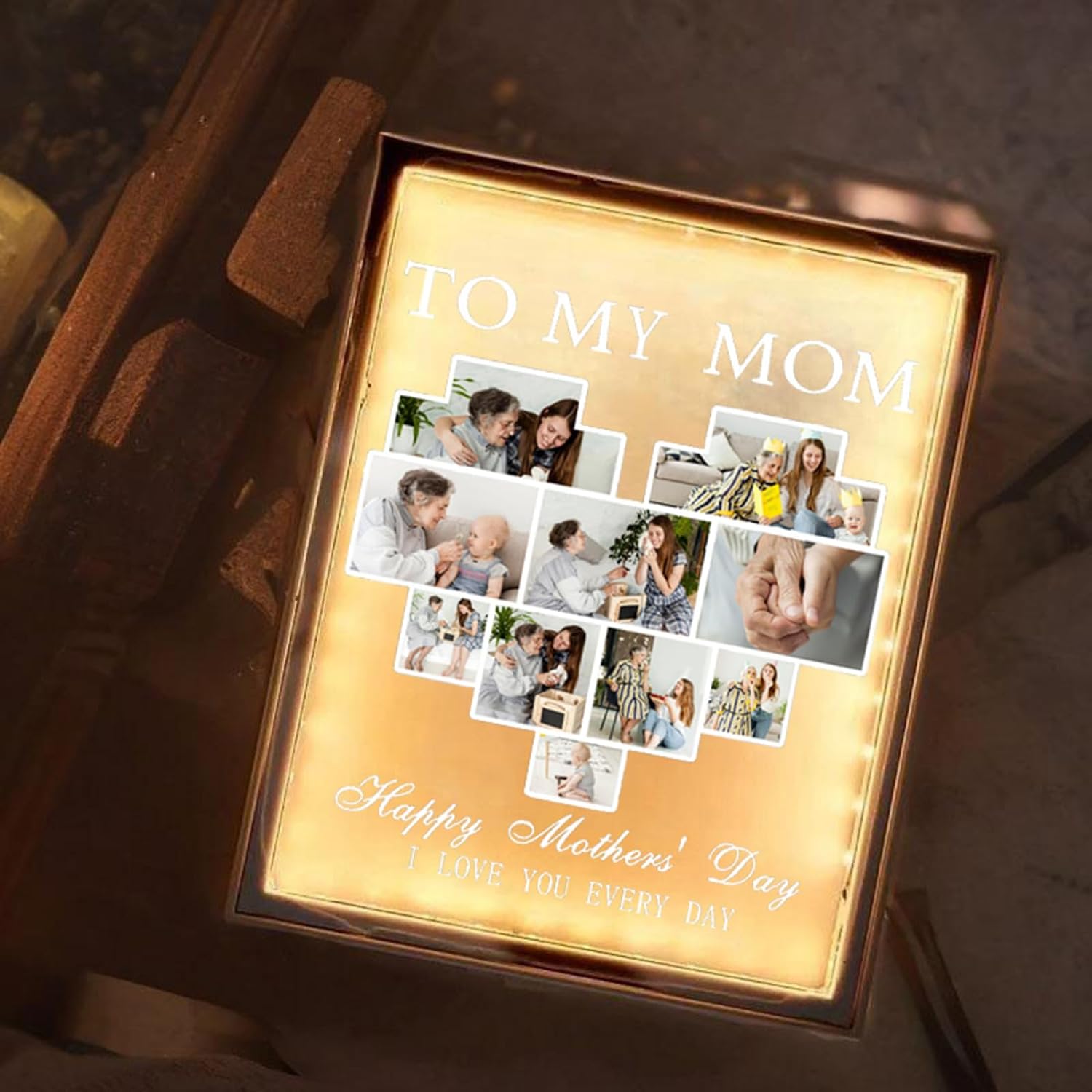 Personalized Photo Plaque Picture Mirror Lamp Custom Photo Name LED Night Light Makeup Mirror For Girlfriend