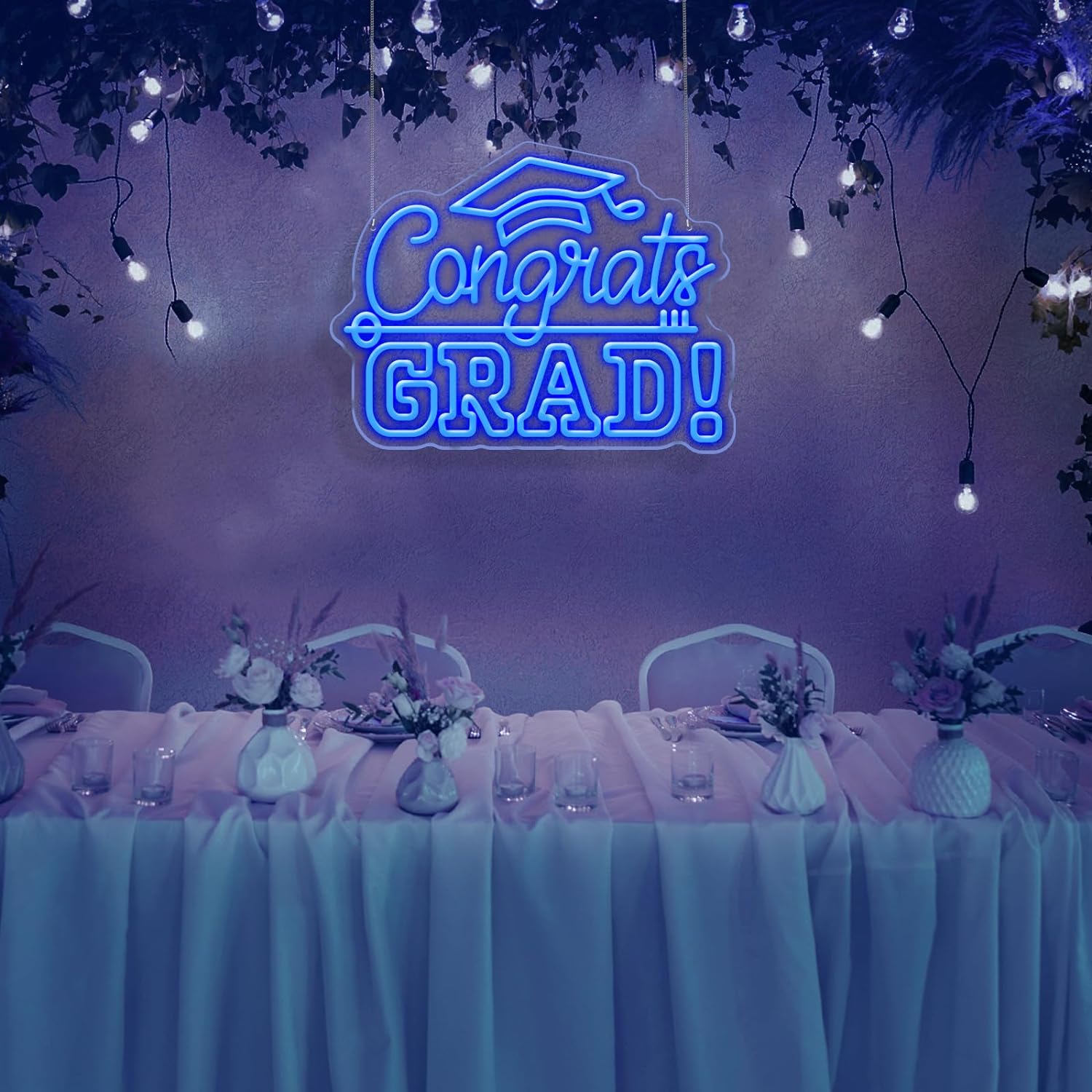 Congrats Grad Neon Sign with Graduation Cap Class of 2024 Light Up Sign for Wall Decor