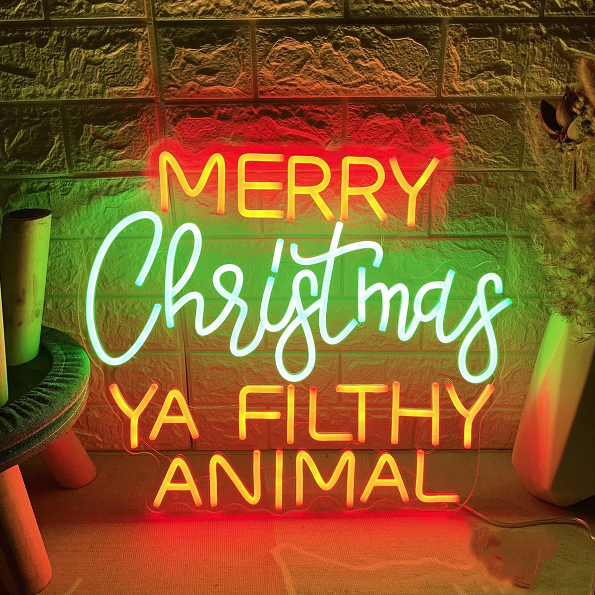 NEONIP-100% fatto a mano Ya Filthy Animal Merry Christmas Neon Sign Decorazioni natalizie