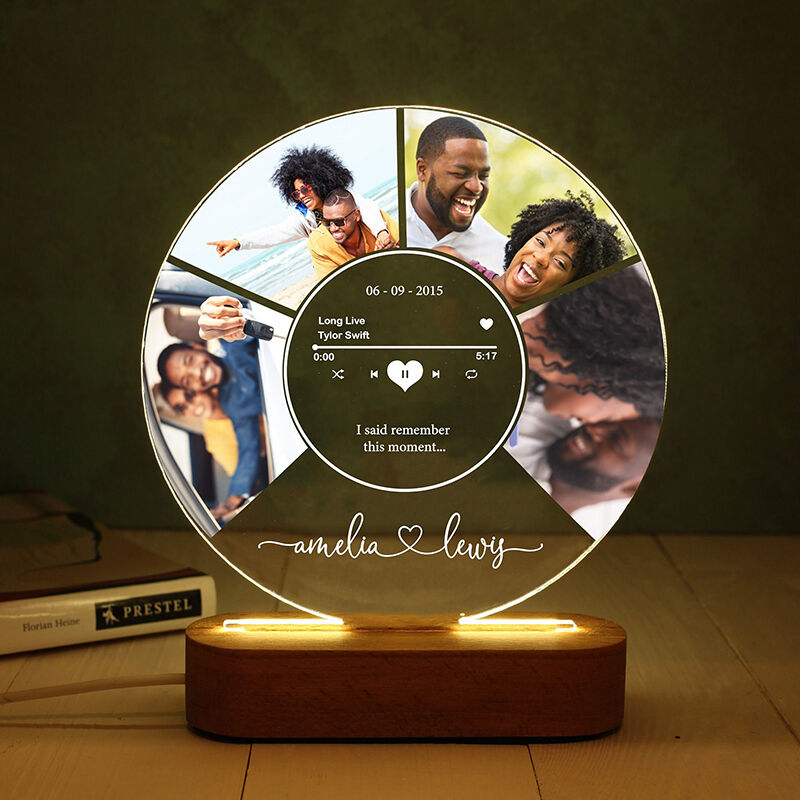 Lampada personalizzata con codice Spotify, regalo personalizzato per luce notturna con placca per foto e canzone per coppia