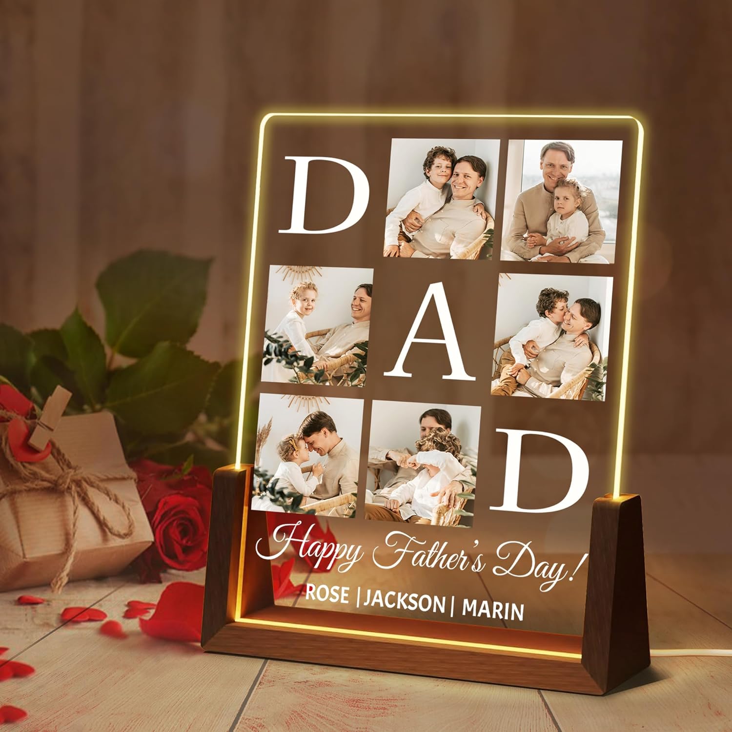 Personalized Acrylic Night Lights with Picture Text Gifts for Dad Custom Night Light