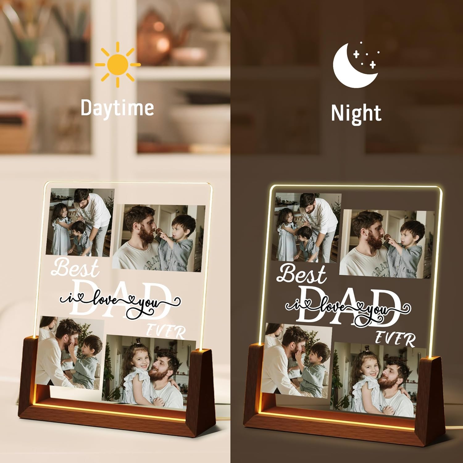 Regali personalizzati per la festa del papà Luci notturne acriliche a LED personalizzate con regali con testo illustrato per papà 