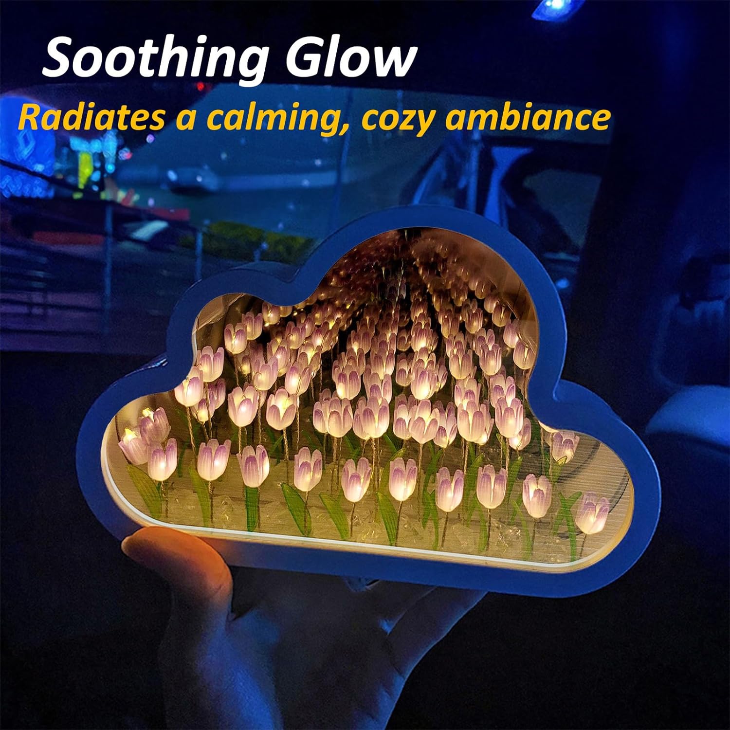 NEONIP-Personalized 100% Handmade 20 Flowers Cloud Tulip Mirror Night Light