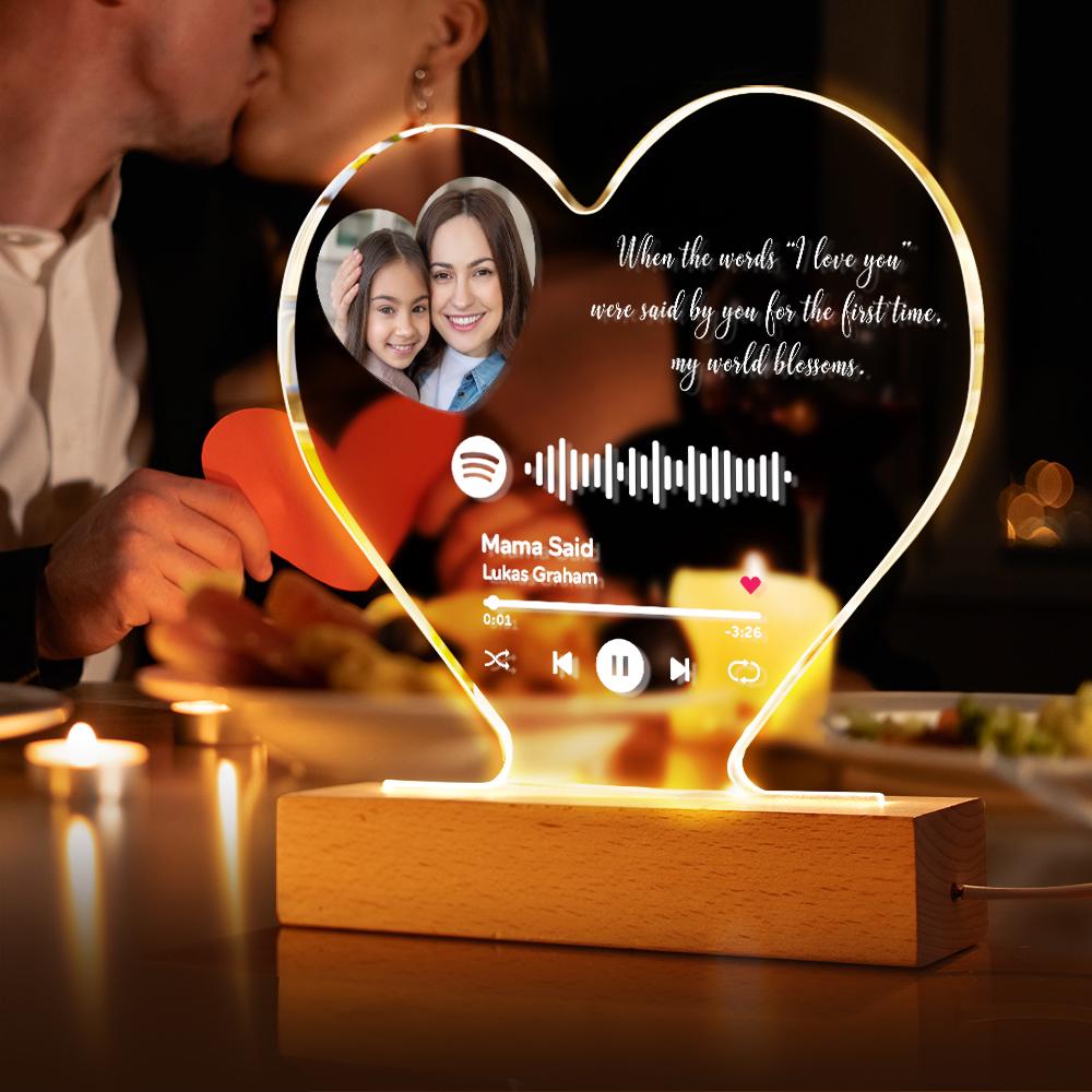 Gift For Girlfriend Custom Heart-Shaped Music Code Plaque Spotify Night Light