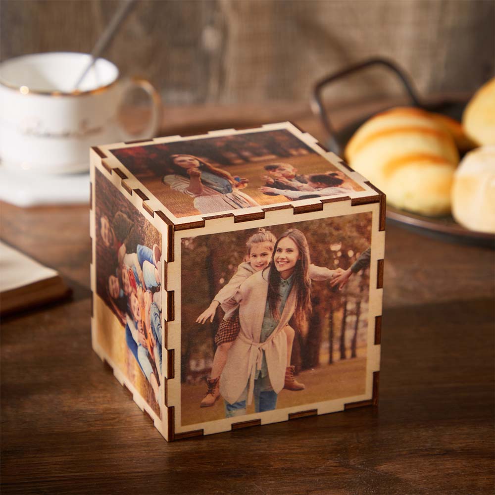 Ciondolo con foto personalizzato, libretto quadrato con foto, scatola in legno, regalo per lei