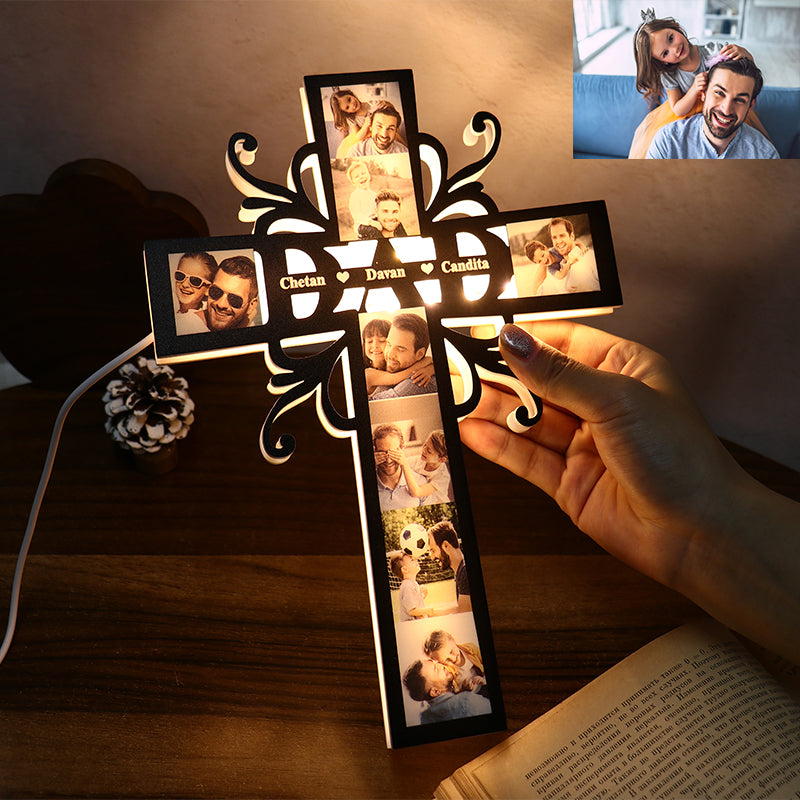 Customized Photo Name Cross Led Light Decoration For Dad Father's Day Gift