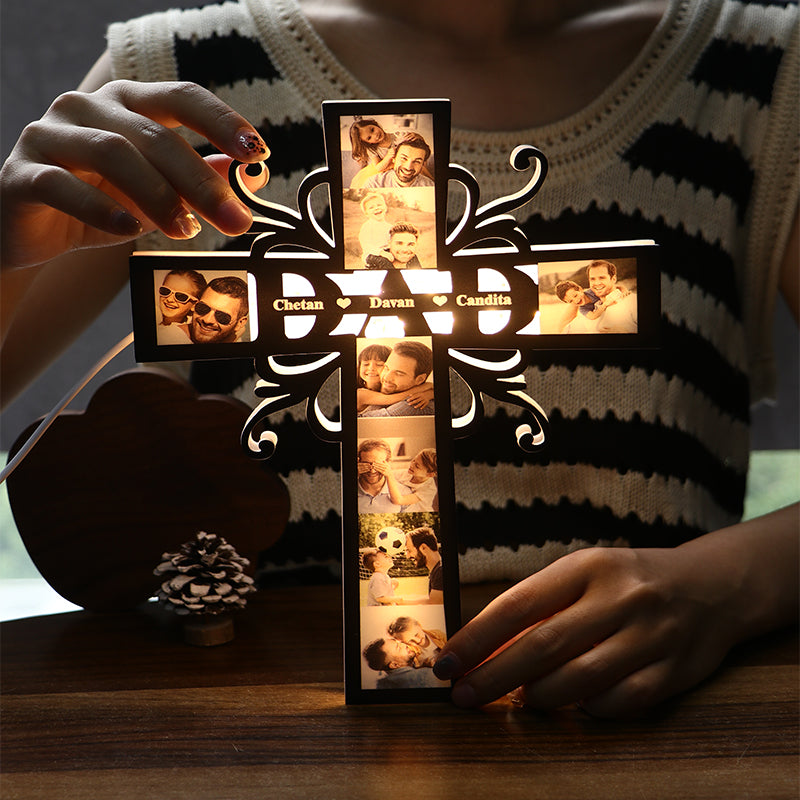 Customized Photo Name Cross Led Light Decoration For Dad Father's Day Gift