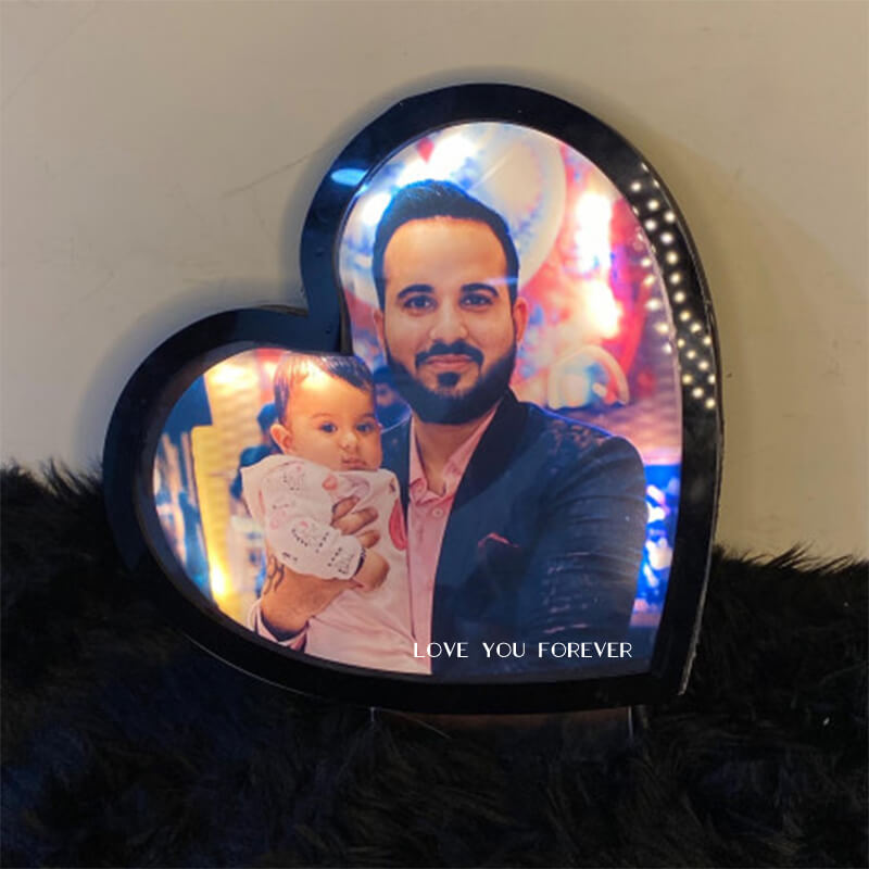 Targhetta in legno personalizzata con foto a forma di cuore, regalo per coppia di papà