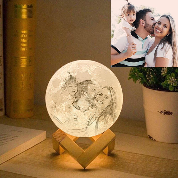 Custom 3D Printing Moon Lamp with Photo of Father and Daughter Gift for Dad