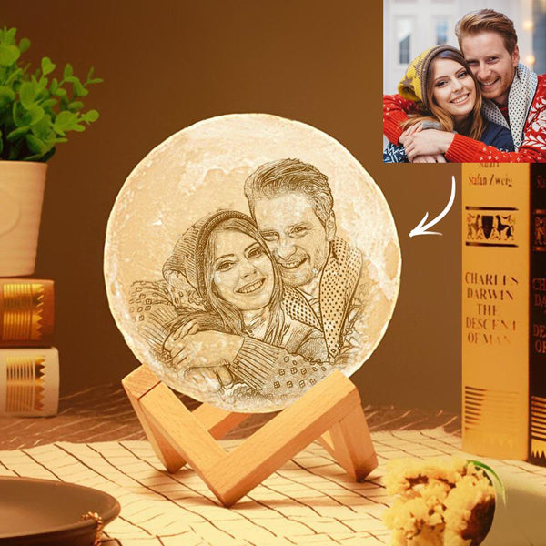Personalized 3D Printed Photo Moon Lamp Engraved Lamp Gift for Family
