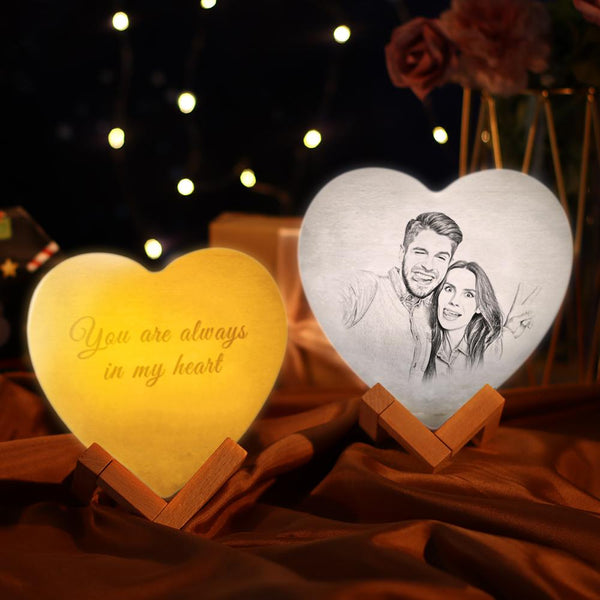 3D Printed Photo Heart Lamp Personalized Night Light Gift for Girlfriend Boyfriend