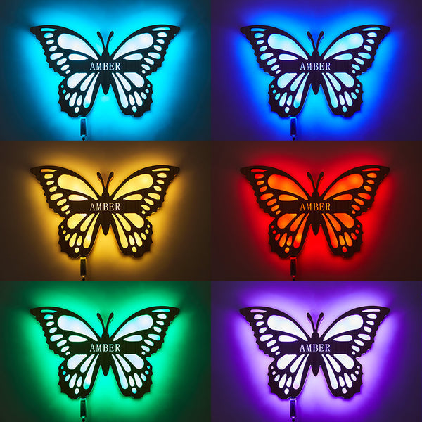 Personalized Butterfly Wooden Name Wall Light for Kidsroom Birthday Gift for Boys Kids Men