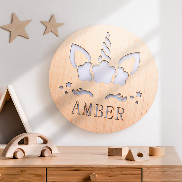 Personalized Unicorn Wooden Name Wall Light for Kidsroom Birthday Gift for Boys Kids Men