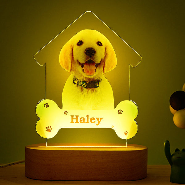 Custom Photo Engraved Puppy Night Light Personalized House Acrylic Lamp Gift for Pet Lover