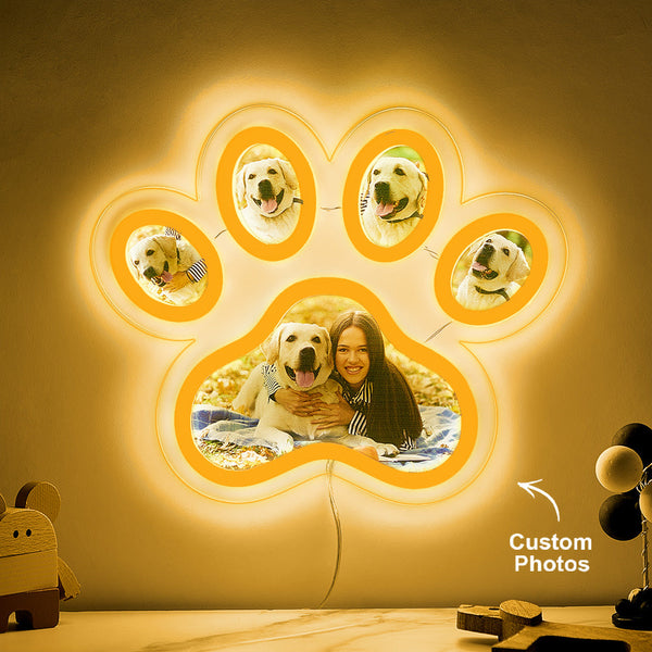 Custom Photo Pet Paw Neon Lamp Personalized Memorial Adjustable Brightness Night Light Gifts For Her