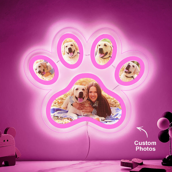 Custom Photo Pet Paw Neon Lamp Personalized Memorial Adjustable Brightness Night Light Gifts For Her