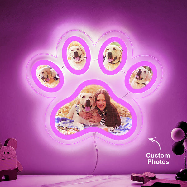 Custom Photo Pet Paw Neon Lamp Personalized Memorial Adjustable Brightness Night Light Gifts For Her