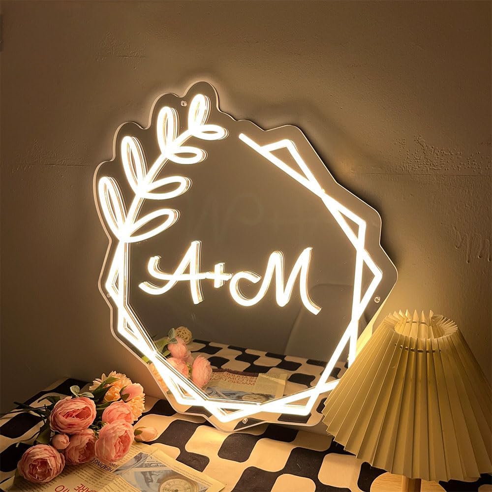 Luce al neon per specchio da matrimonio personalizzata NEONIP, fatta a mano al 100%, con le tue lettere iniziali