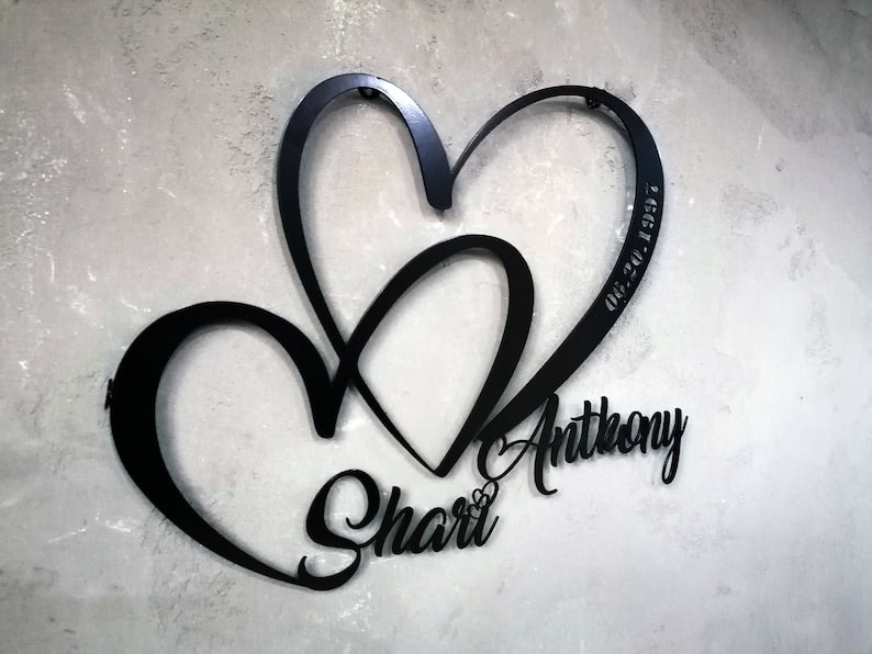 Personalized Wedding Gift for Couple Metal Heart Sign with Name and Date Anniversary Gift