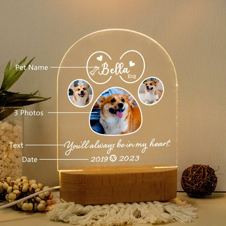 Personalized Pet Photo Memorial Night Light Pet Loss Memorial Frame Pet Keepsake Gift