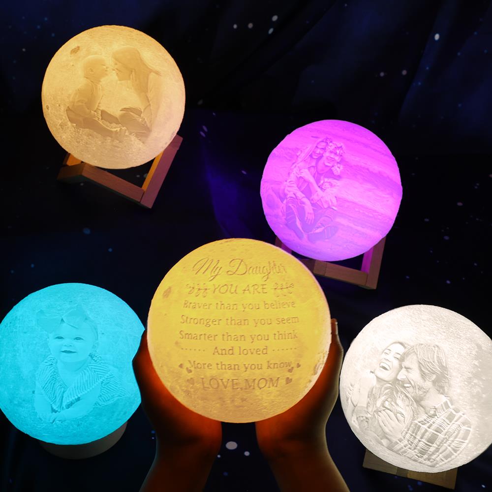 Personalized 3D Printed Photo Moon Lamp Engraved Lamp Gift for Family
