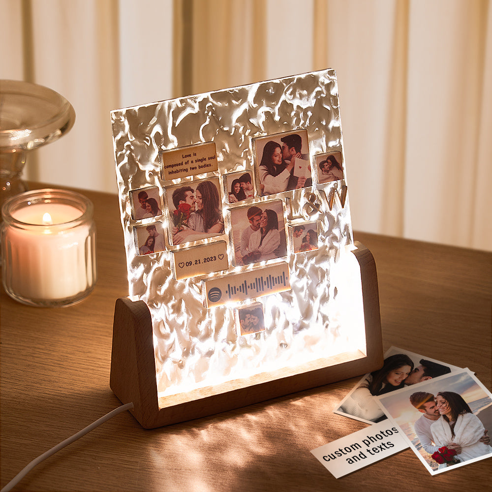 Custom Heart-Shaped Photo Frame Night Light Personalized Spotify Code Wooden Accessory Valentine's Day Gift for Couples