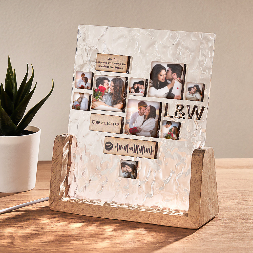 Custom Heart-Shaped Photo Frame Night Light Personalized Spotify Code Wooden Accessory Valentine's Day Gift for Couples