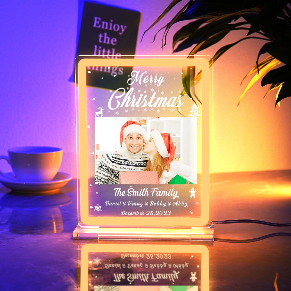 Personalized Photo Night Light With Neon Sign Custom Text Plaque Lamp Christmas Gifts