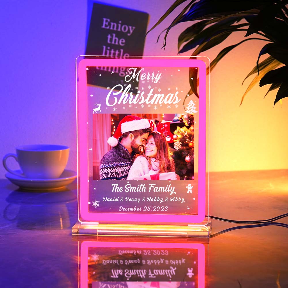 Personalized Photo Night Light With Neon Sign Custom Text Plaque Lamp Christmas Gifts