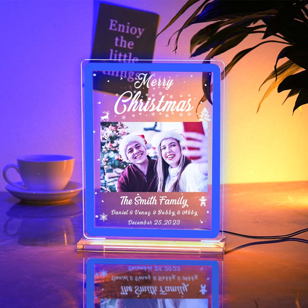 Personalized Photo Night Light With Neon Sign Custom Text Plaque Lamp Christmas Gifts