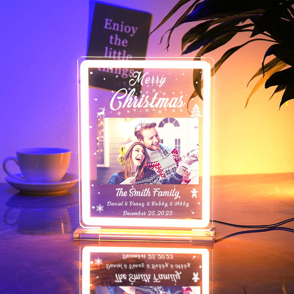 Personalized Photo Night Light With Neon Sign Custom Text Plaque Lamp Christmas Gifts