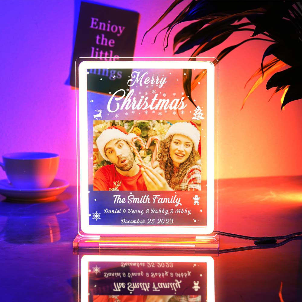 Personalized Photo Night Light With Neon Sign Custom Text Plaque Lamp Christmas Gifts