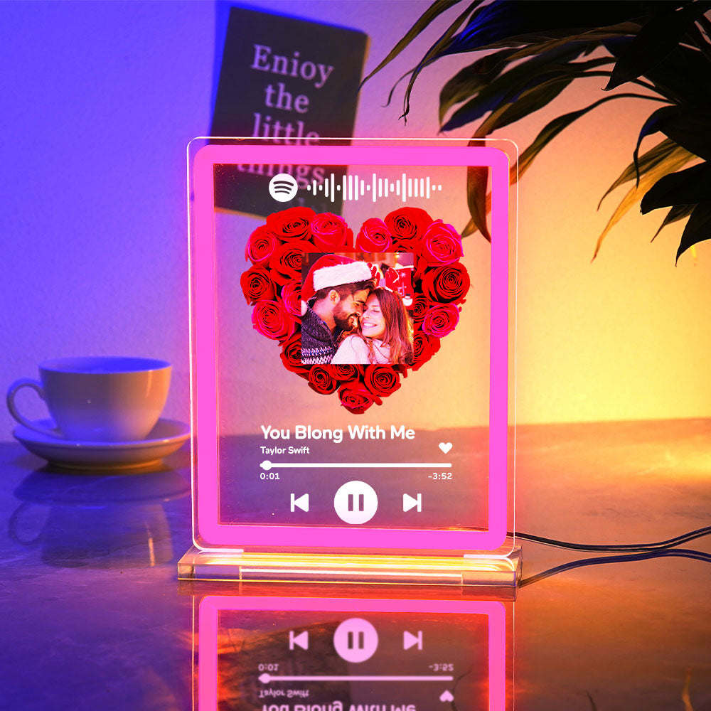 Custom Photo Spotify Rose Flower Night Light Scannable Music Code Neon Sign Lamp Valentine's Day Gifts For Girlfriend Boyfriend
