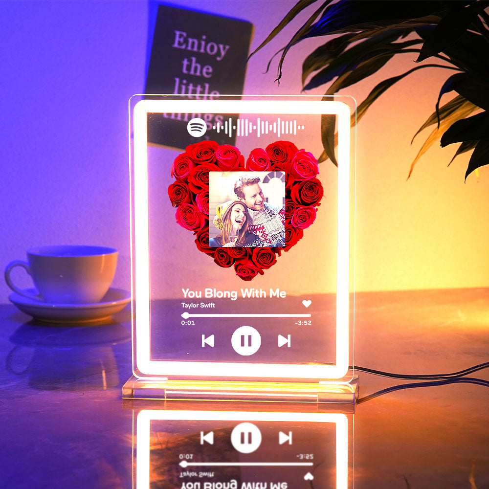 Foto personalizzata Spotify Fiore di rosa Luce notturna Codice musicale scansionabile Lampada con insegna al neon Regali di San Valentino per la fidanzata Fidanzato