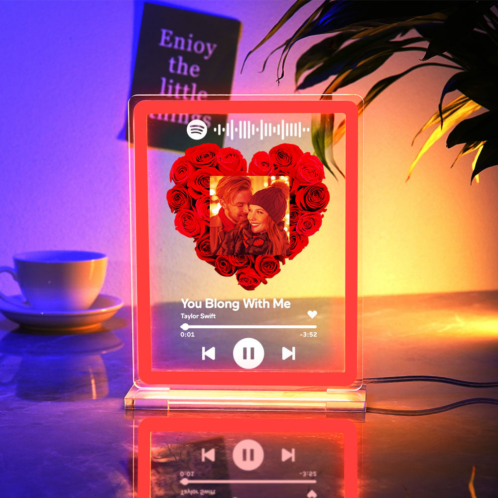 Foto personalizzata Spotify Fiore di rosa Luce notturna Codice musicale scansionabile Lampada con insegna al neon Regali di San Valentino per la fidanzata Fidanzato