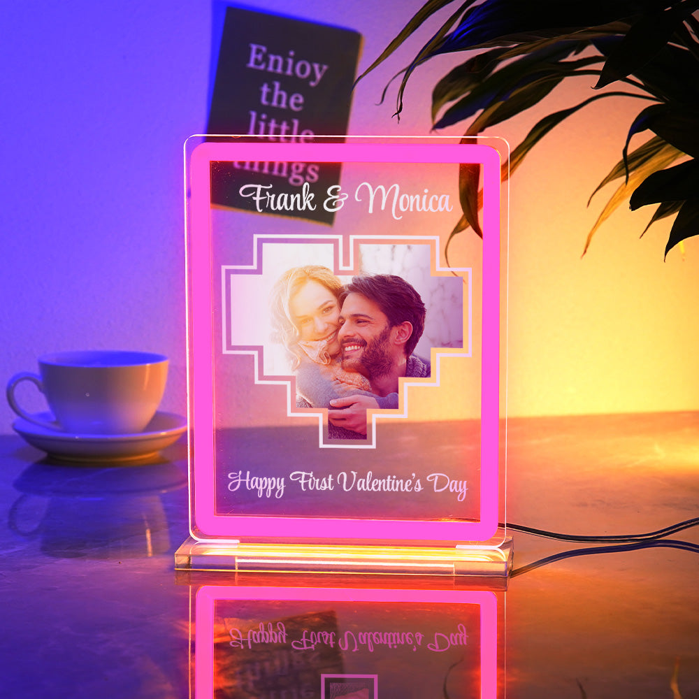 Personalized Acrylic Plaque Neon Night Light Dreamy Atmosphere With Your Photo and Name Gift For Girlfriend